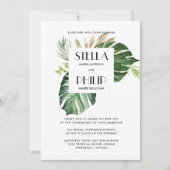ワイルドモンステラトロピカルリーフジオメトリックウェディング 招待状 (正面)