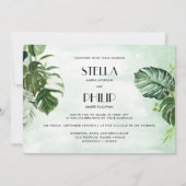 ワイルドモンステラトロピカルリーフホリゾンタルツェッディング 招待状 (正面)