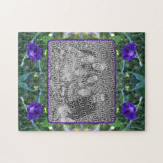 ワイルドモーニンググローリーフラワーフレームあなたの写真を追加 ジグソーパズル (横)