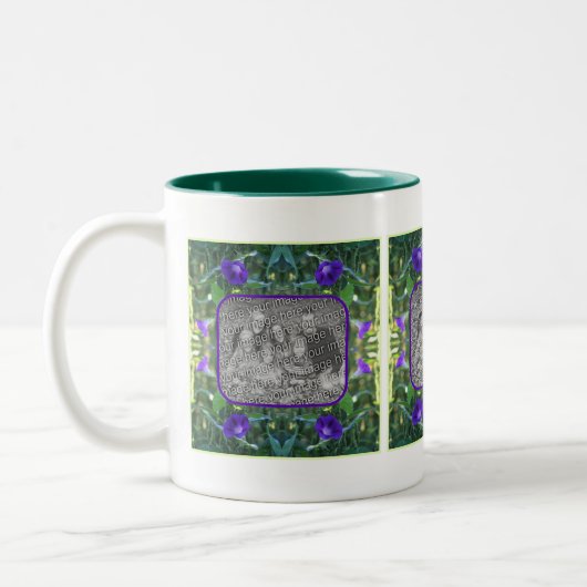 ワイルドモーニンググローリーフラワーフレームあなたの写真を追加 ツートーンマグカップ (左)