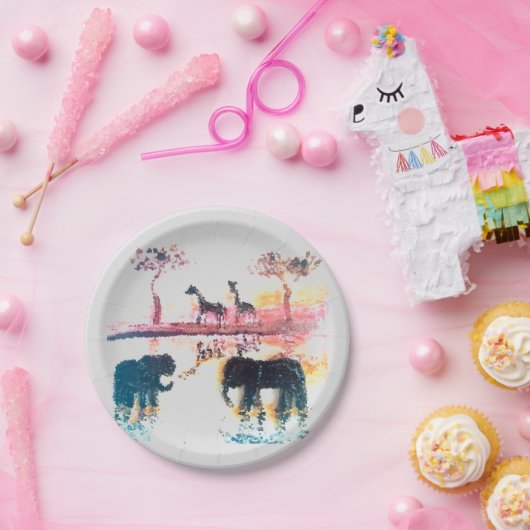 ワイルドライフアートアフリカンサンセット ペーパープレート (パーティー)