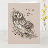 ワイルドライフウォーターカラーアート自然、フクロウ、バードカード カード (黄色い花)