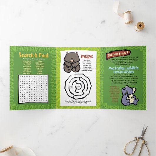 ワイルドライフエクヒドナパズルグリーティングカードトリフォールド 三つ折りクリスマスカード (内部)