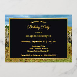 ワイルドライフオストリッチフロック金ゴールド誕生日 箔招待状