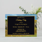 ワイルドライフオストリッチフロック金ゴールド誕生日 箔招待状 (立ち正面)