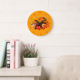 ワイルドライフカラフルアートオータムキツネ ラージ壁時計