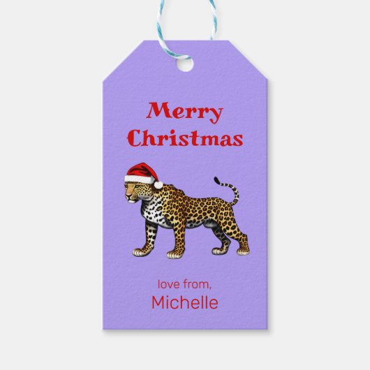 ワイルドライフサファリアニマルヒョウSanta Hatクリスマス ギフトタグ (正面)