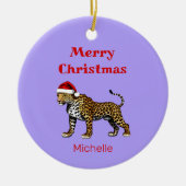 ワイルドライフサファリアニマルヒョウSanta Hatクリスマス セラミックオーナメント (正面)