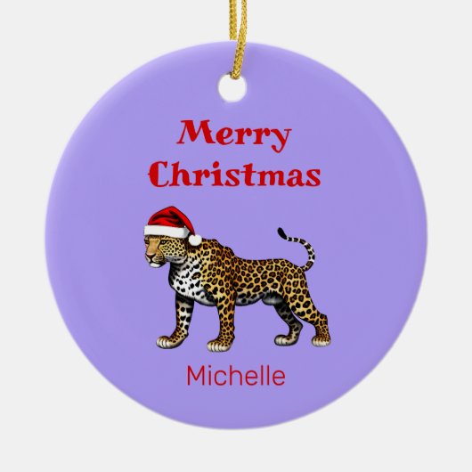 ワイルドライフサファリアニマルヒョウSanta Hatクリスマス セラミックオーナメント (正面)