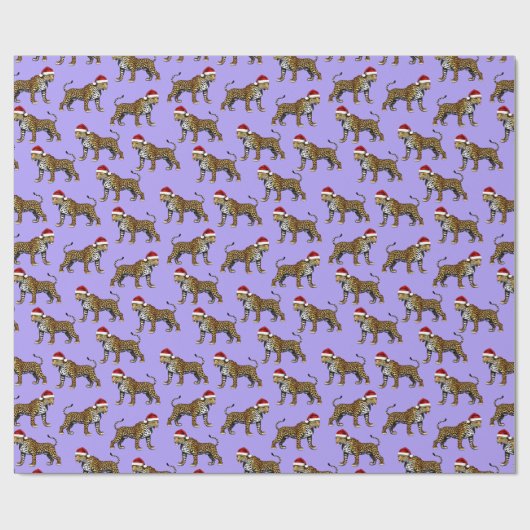 ワイルドライフサファリアニマルヒョウSanta Hatクリスマス ラッピングペーパー (フラット)