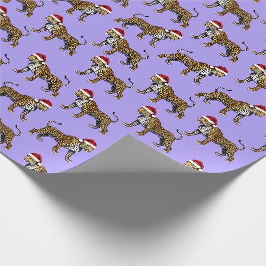 ワイルドライフサファリアニマルヒョウSanta Hatクリスマス ラッピングペーパー (角)