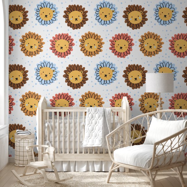 ワイルドライフサファリライオンパターン 壁紙 (キッズ)