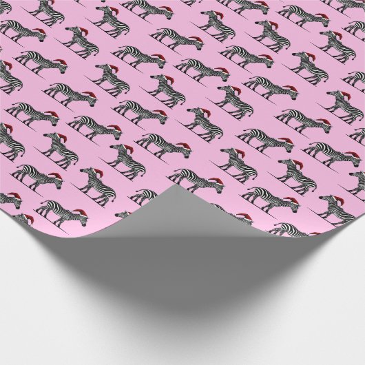 ワイルドライフサファリ動物ゼブラサンタハットクリスマス ラッピングペーパー (角)