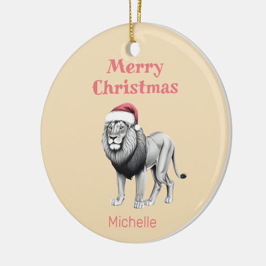 ワイルドライフサファリ動物ライオンサンタハットクリスマス セラミックオーナメント (左)