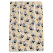 ワイルドライフサファリ動物ライオンサンタハットクリスマス ミディアムペーパーバッグ (裏面)