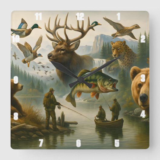 ワイルドライフシーングランドアウトドアスポーツマンの生活 スクエア壁時計 (正面)