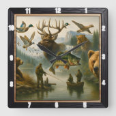 ワイルドライフシーングランドアウトドアスポーツマンズシーン スクエア壁時計