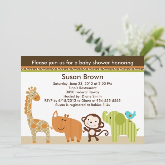 ワイルドライフジャングル動物ベビースシャワー招待状 招待状 (スタンド正面)
