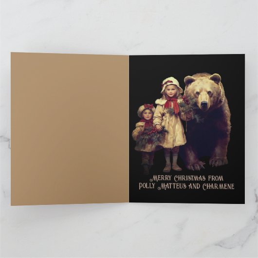 ワイルドライフチルドベアークリスマスクリスマスヴィンテージホリデー カード (内部)