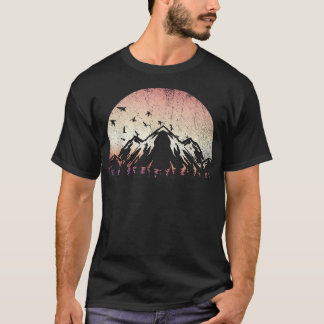 ワイルドライフツリーアウトドア自然サンセットフォレスト山 Tシャツ