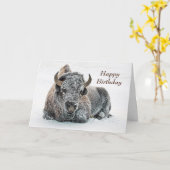 ワイルドライフバッファロースノーフォト誕生日 カード (黄色い花)