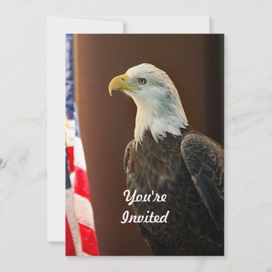 ワイルドライフバルトイーグルアメリカ国旗の写真誕生日 招待状 (正面)