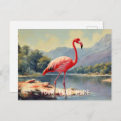 ワイルドライフピンクフラミンゴリバーマウンテンヴィンテージ ポストカード (正面/裏面)