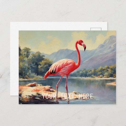 ワイルドライフピンクフラミンゴリバーマウンテンヴィンテージ ポストカード (正面/裏面)