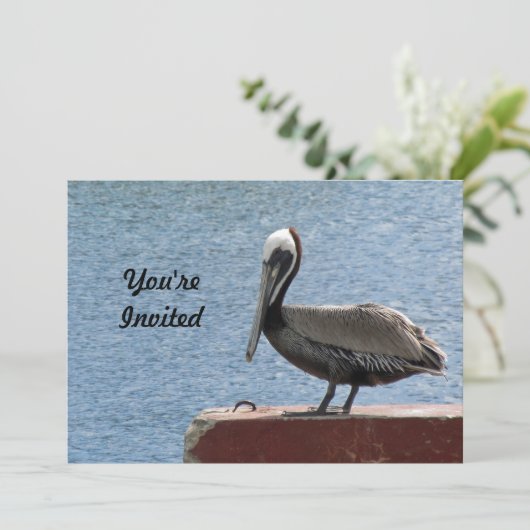 ワイルドライフブラウンペリカンウォーターフォト誕生日 招待状 (スタンド正面)