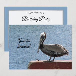ワイルドライフブラウンペリカンウォーターフォト誕生日 招待状