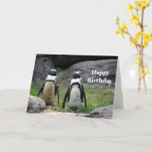 ワイルドライフペンギンペア写真誕生日 カード (黄色い花)