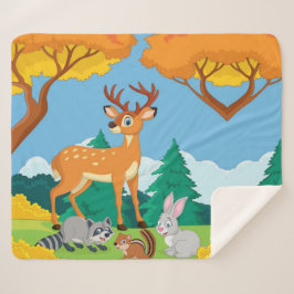 ワイルドライフラクーンチプムンクラビットディア秋ランドスカ シェルパブランケット