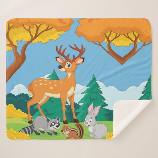 ワイルドライフラクーンチプムンクラビットディア秋ランドスカ シェルパブランケット (正面(横))