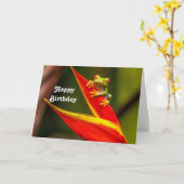 ワイルドライフレッドアイドツリーカエルフォト誕生日 カード (黄色い花)