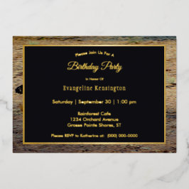 ワイルドライフ走ブラウン誕生日金ゴールド 箔招待状