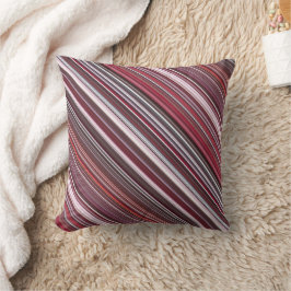 ワイルドラズベリーレッド、ピンク、ブルゴーニュストライプー クッション