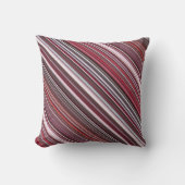ワイルドラズベリーレッド、ピンク、ブルゴーニュストライプー クッション (正面)