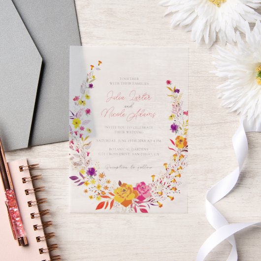 ワイルドリース美しい秋シンプル花結婚の花 ベラム紙招待状 (ウェディング)