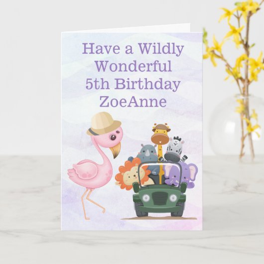 ワイルドリーワンダリーサファリハッピーファイブ誕生日 カード (黄色い花)