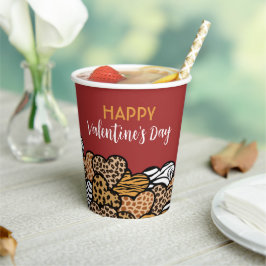 ワイルドレッドアニマルプリントハートバレンタインデーパーティー 紙コップ