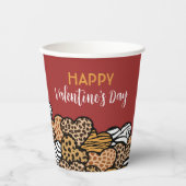 ワイルドレッドアニマルプリントハートバレンタインデーパーティー 紙コップ (正面)