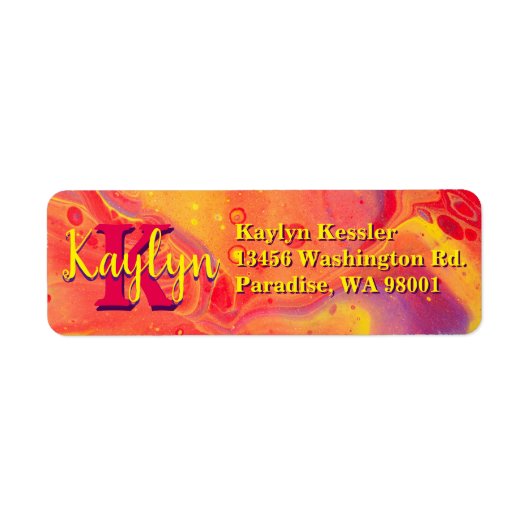 ワイルドレッドパープルアクリルフローアート ラベル (正面)