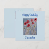 ワイルドレッドポピーズフラット誕生日カード サンキューカード (正面/裏面)