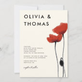 ワイルドレッドポピーモダンズエレガ素朴ントウェディング 招待状 (正面)