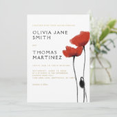 ワイルドレッドポピー素朴ズエレガント金ゴールド結婚シック 招待状 (スタンド正面)