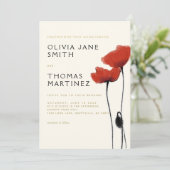 ワイルドレッドポピー金ゴールドベージュ色エレガ素朴ントウェディング 招待状 (スタンド正面)