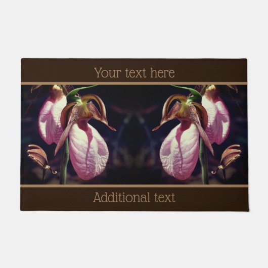 ワイルドレディスリッパの蘭クローズアップパーソナライズされた ドアマット (正面)