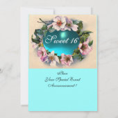 ワイルドローズとブルーリボンのスイート16フォトテンプレート 招待状 (裏面)