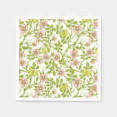 ワイルドローズと蝶 /ピンク/淡緑/黄色 スタンダードカクテルナプキン (正面)