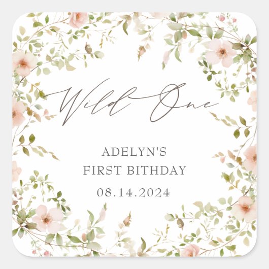 ワイルドローズの子供の初めての誕生日 スクエアシール (正面)